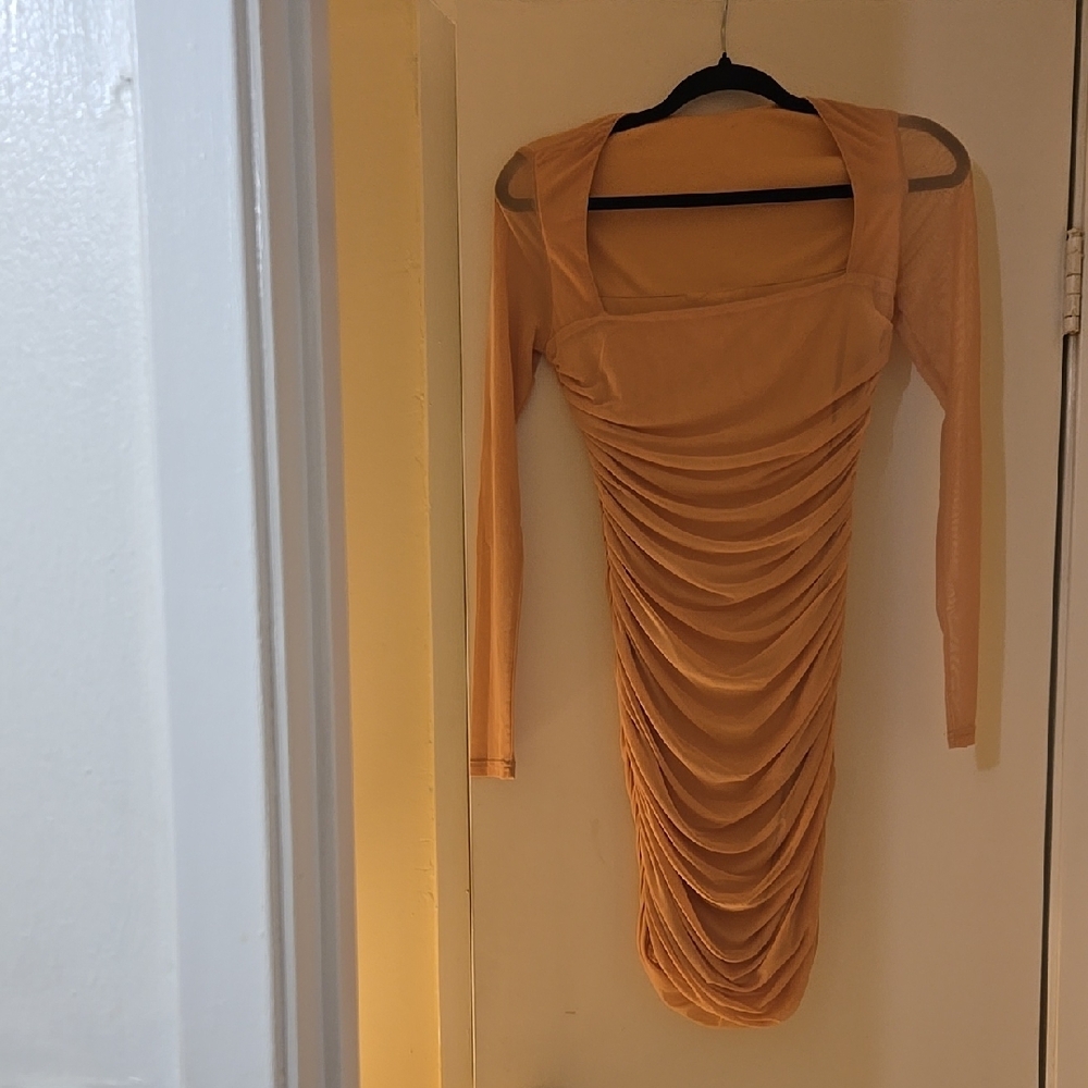 Elegant Tan Long Sleeve Dress